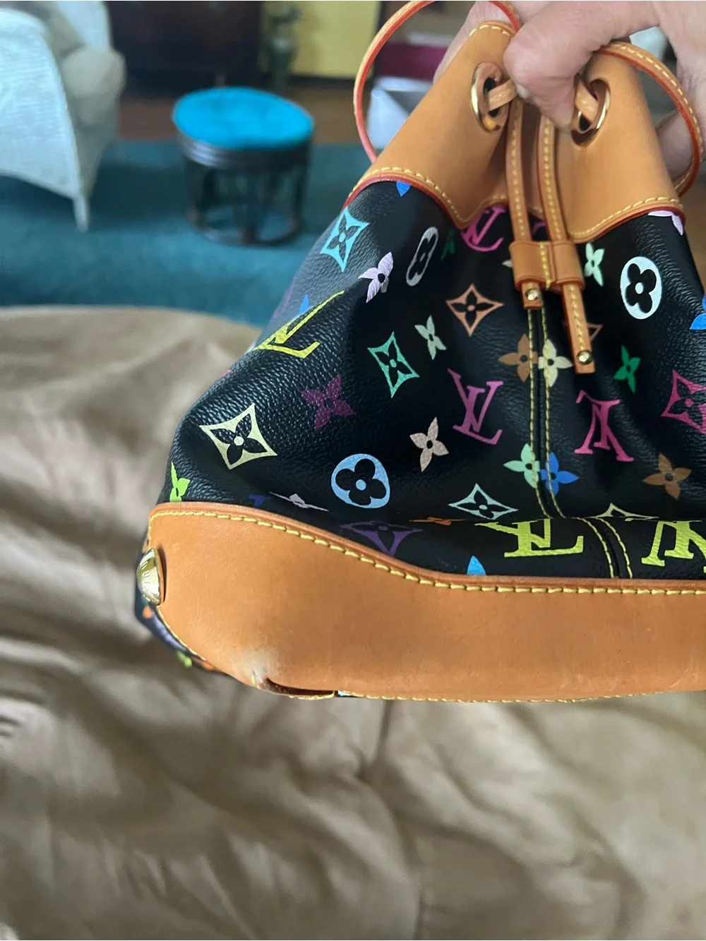 Louis Vuitton Ursela- Black Multicolor Monogram Shoulder Bag with Tan Trim - Picture 8 of 13